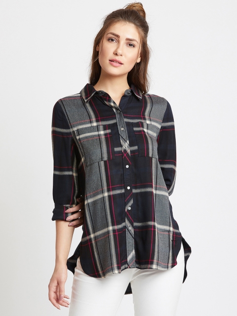 

COVER STORY Women Navy Blue & Grey Checked Casual Shirt
