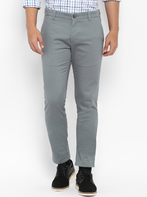 Parx Men Grey Regular Fit Solid Regular Trousers