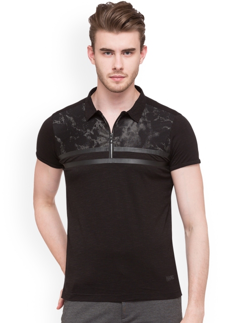 

Status Quo Men Black Printed Polo Collar T-shirt