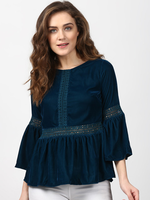 

Label Ritu Kumar Women Teal Solid Top