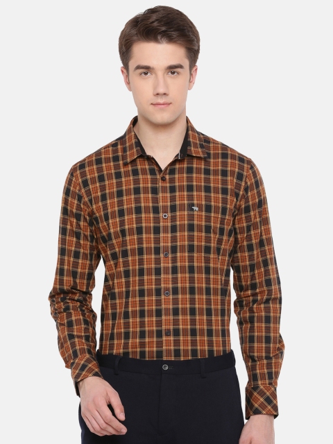 

THE BEAR HOUSE Men Black & Rust Regular Fit Checked Formal Shirt