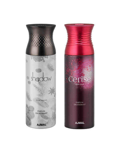 

Ajmal Unisex Pack of 2 Shadow Him & Cerise Deodorants 200ML each, Silver