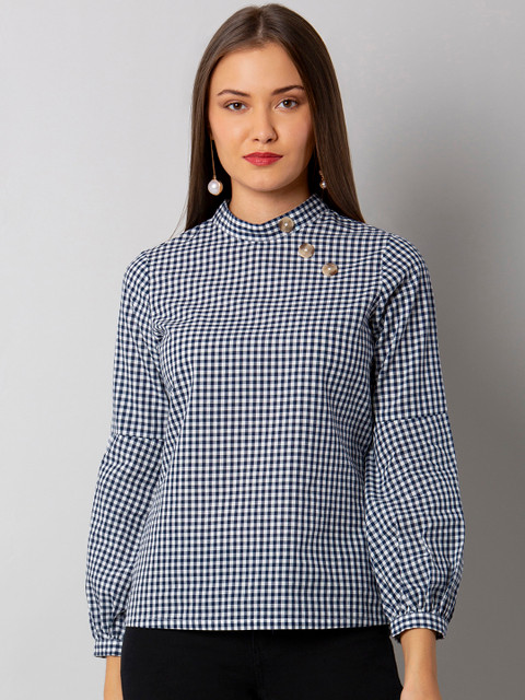 

FabAlley Women Blue & White Checked Top