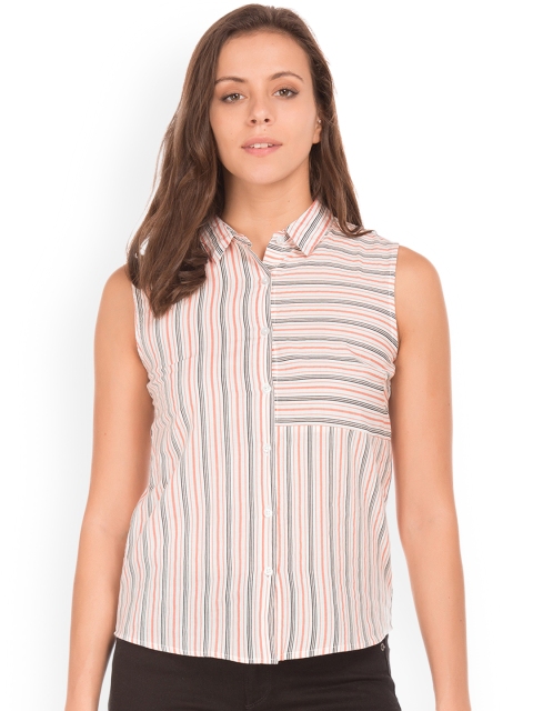 

Sugr Women White & White Striped Casual Shirt