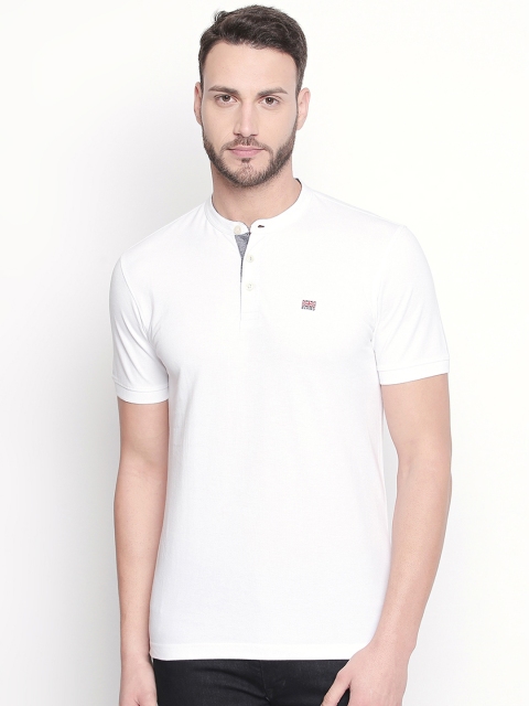 

BYFORD by Pantaloons Men White Solid Mandarin Collar T-shirt