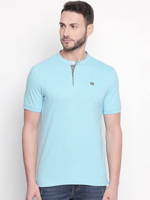 

BYFORD by Pantaloons Men Blue Solid Mandarin Collar T-shirt