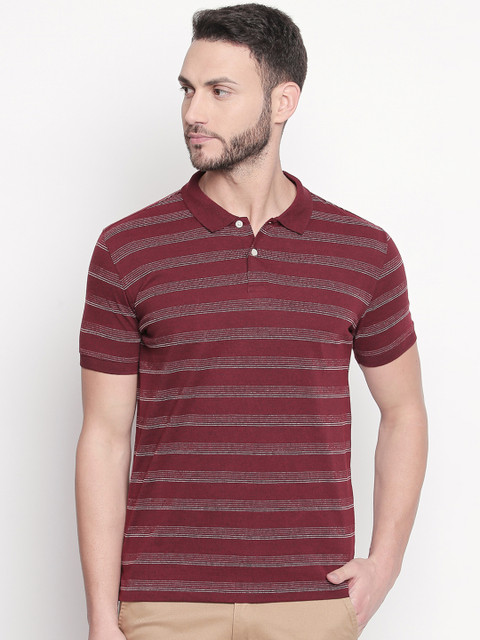 

BYFORD by Pantaloons Men Maroon Striped Polo Collar T-shirt
