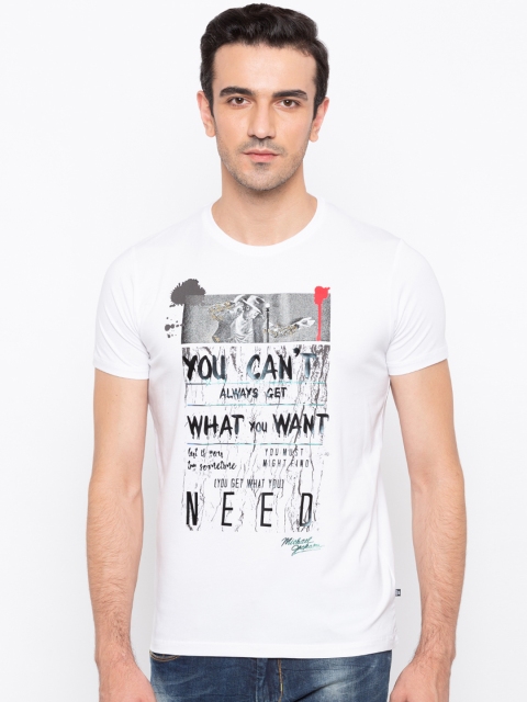 

Status Quo Men White Printed Slim Fit Round Neck Pure Cotton T-shirt