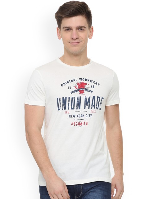 

People Men White Printed Round Neck T-shirt