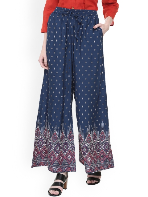

People Women Blue Flared Printed Palazzos