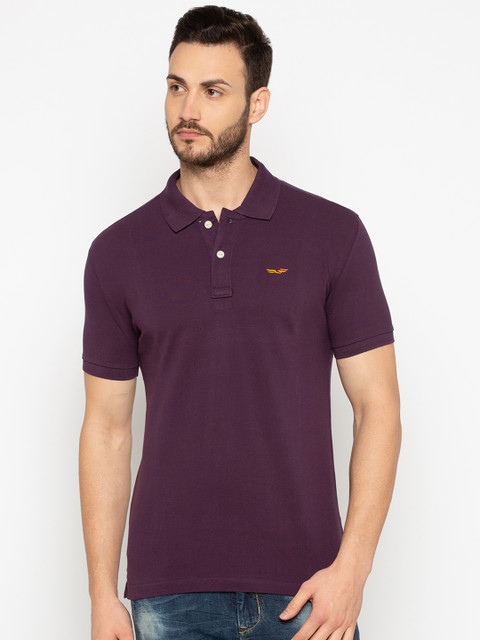 

Status Quo Men Purple Solid Slim Fit Polo Collar T-shirt