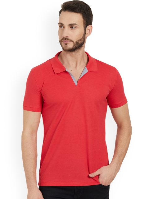 

Status Quo Men Red Solid Slim Fit Polo Collar Pure Cotton T-shirt