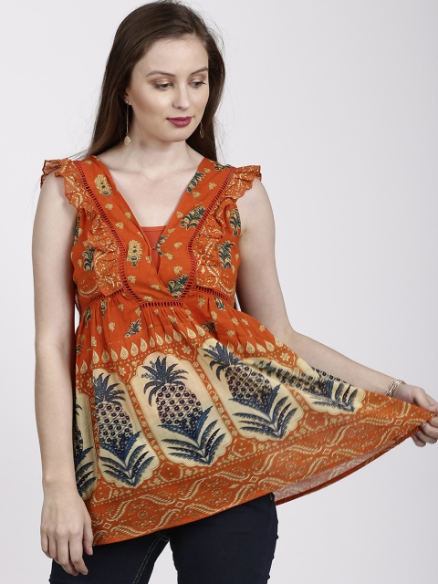 

Label Ritu Kumar Women Orange Printed A-Line Top