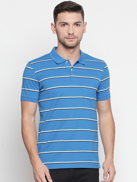 

BYFORD by Pantaloons Men Blue & White Slim Fit Striped Polo Collar T-shirt