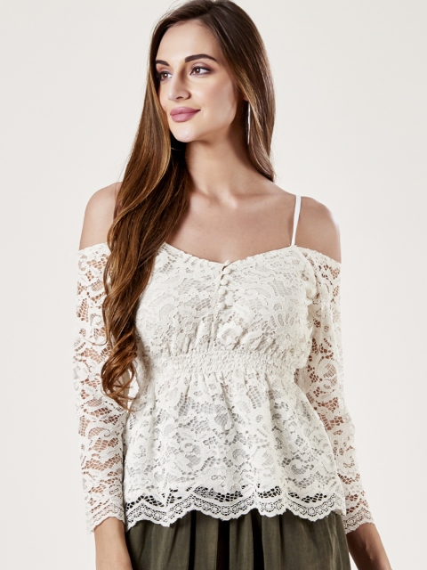 

Label Ritu Kumar Women White Self Design Empire Top