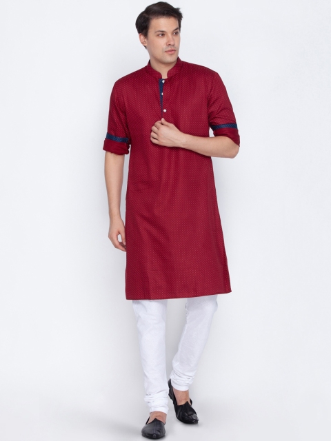 

VASTRAMAY Men White & Maroon Printed Kurta with Pyjamas