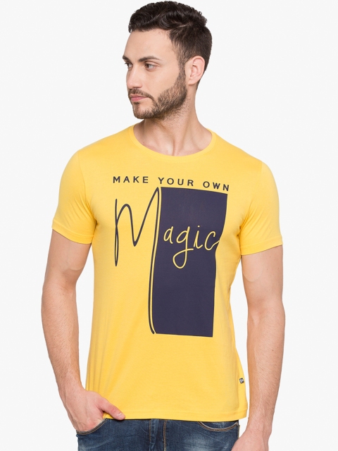 

Status Quo Men Yellow Printed Round Neck T-shirt