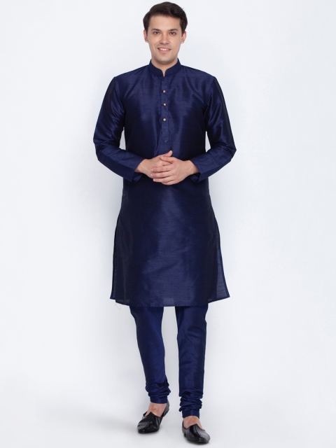 

VASTRAMAY Men Navy Blue Solid Kurta with Churidar