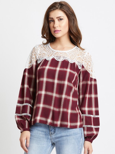 

COVER STORY Women Maroon Checked Pure Cotton Top