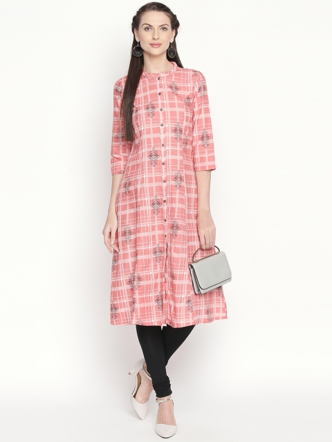 

RANGMANCH BY PANTALOONS Women Pink Checked A-Line Kurta