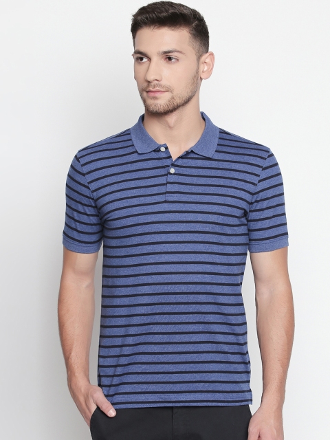 BYFORD by Pantaloons Men Blue Striped Polo Collar T-shirt