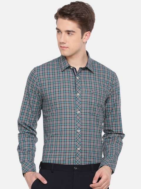 

THE BEAR HOUSE Men Blue & Green Regular Fit Checked Formal Shirt