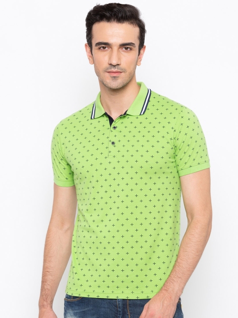 

Status Quo Men Green Printed Polo Collar Pure Cotton T-shirt