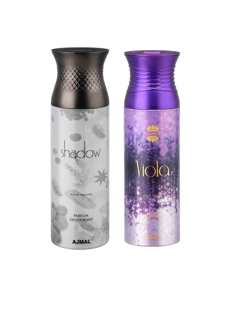 

Ajmal Unisex Set of Shadow Him & Viola Deodorants - 200 ml each, Silver