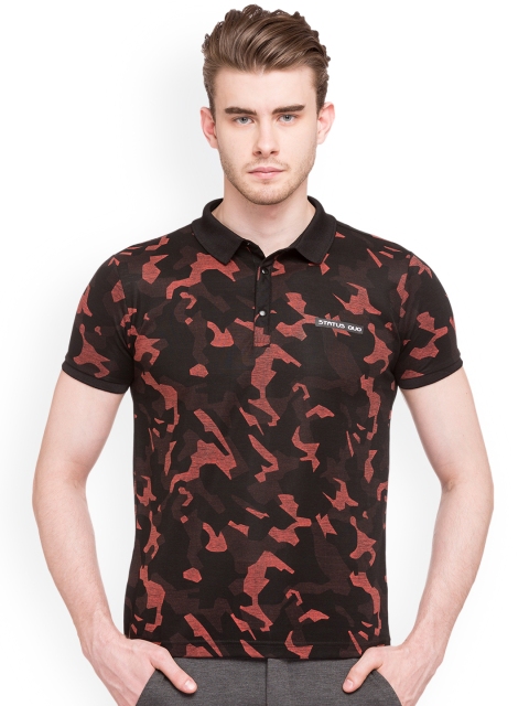 

Status Quo Men Rust Brown Printed Slim Fit Polo Collar T-shirt