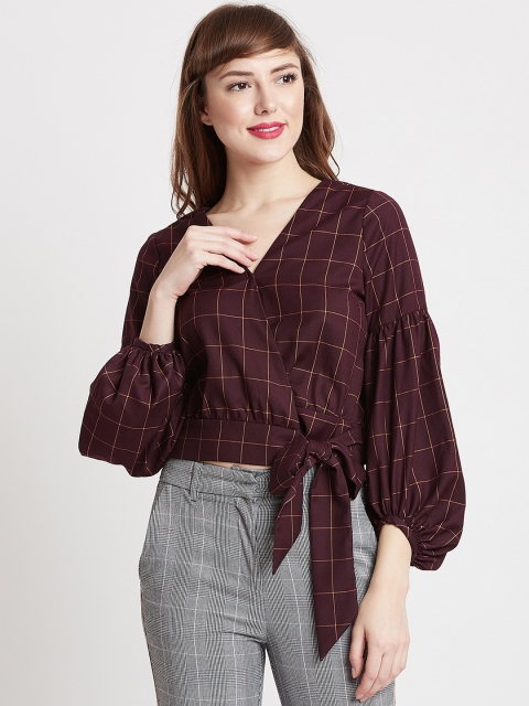 

COVER STORY Women Maroon Checked Wrap Top