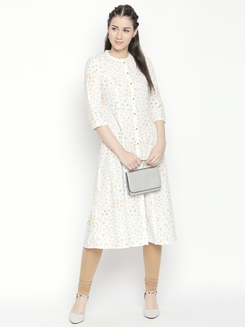 

RANGMANCH BY PANTALOONS Women Off-White Printed A-Line Kurta