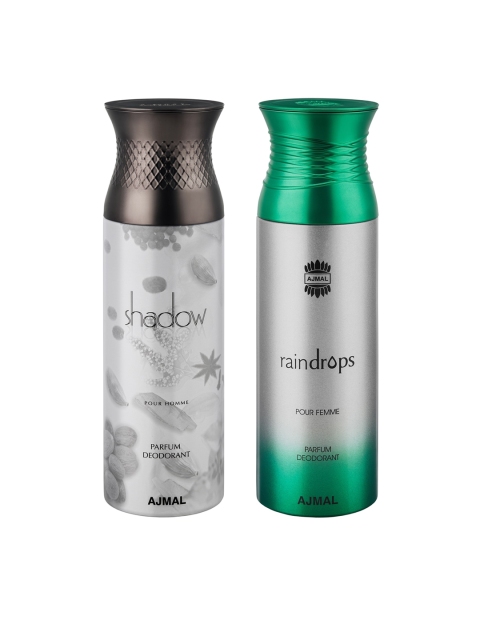 

Ajmal Unisex Set of 2 ShadowHim & Raindrops Deodorant 200ml, Silver