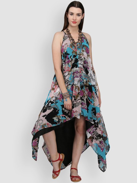 

LA LOFT Women Multicoloured Printed Asymmetric Hem A-Line Dress, Multi