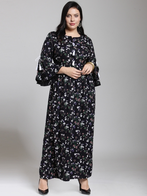 

plusS Women Black Floral Printed A-Line Kurta
