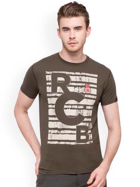 

Status Quo Men Olive Brown Printed Round Neck Pure Cotton T-shirt