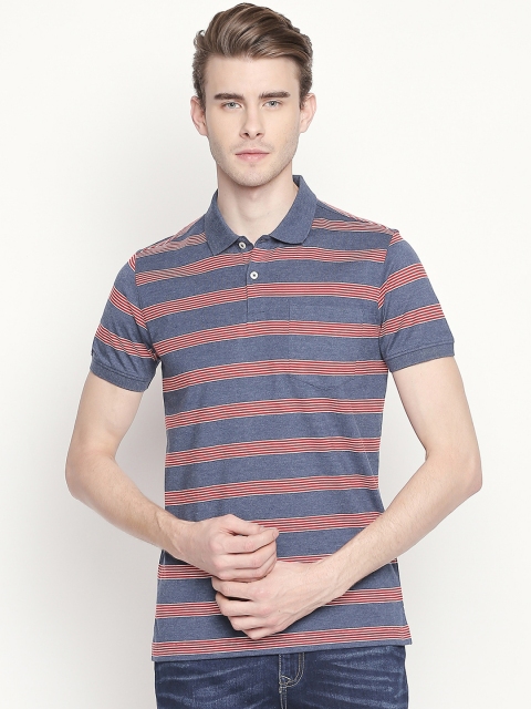 

BYFORD by Pantaloons Men Blue & Red Striped Polo Collar T-shirt