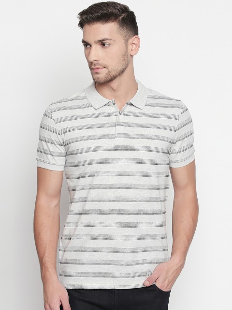 

BYFORD by Pantaloons Men Grey Striped Polo Collar T-shirt