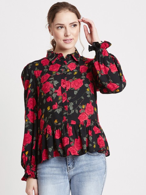 

COVER STORY Women Black Printed Shirt Style Top