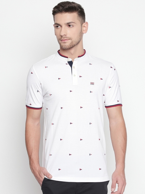 

BYFORD by Pantaloons Men White Slim Fit Printed Mandarin Collar T-shirt