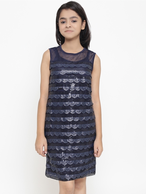 

Natilene Girls Navy Blue Striped Sheath Dress