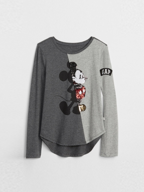 

GAP Girls Grey Disney Mickey Mouse And Minnie Mouse Flippy Sequin T-Shirt