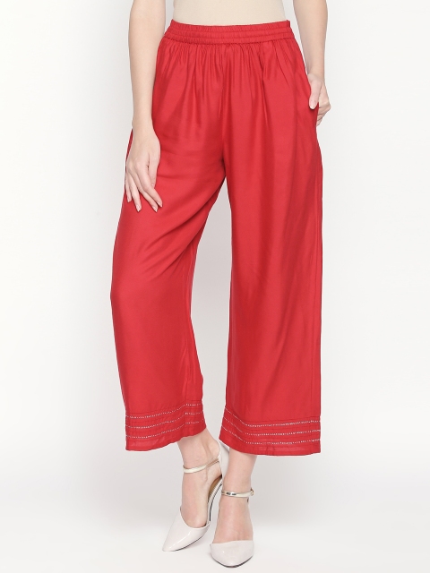 

RANGMANCH BY PANTALOONS Women Red Solid Straight Palazzos