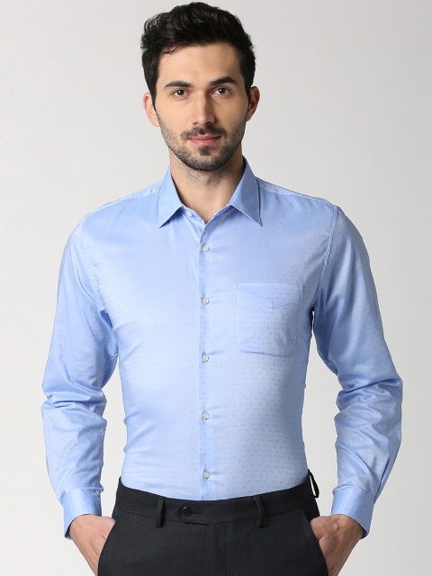 Peter England Elite Men Blue Regular Fit Self Design Formal Shirt