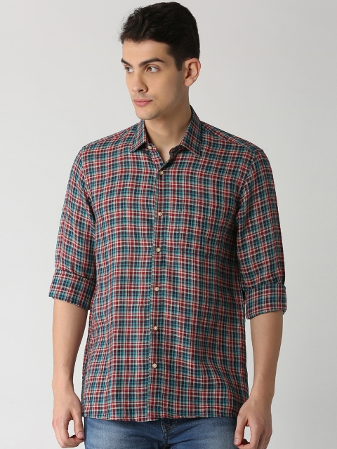 

Peter England Elite Men Blue & Red Regular Fit Checked Formal Shirt