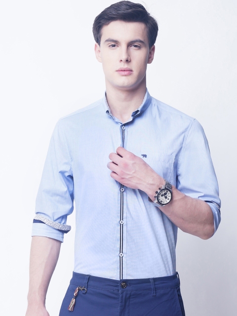 

THE BEAR HOUSE Men Blue Club Slim Fit Solid Semiformal Shirt
