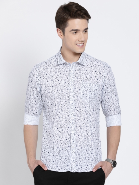 

Crocodile Men White & Blue Slim Fit Printed Casual Shirt