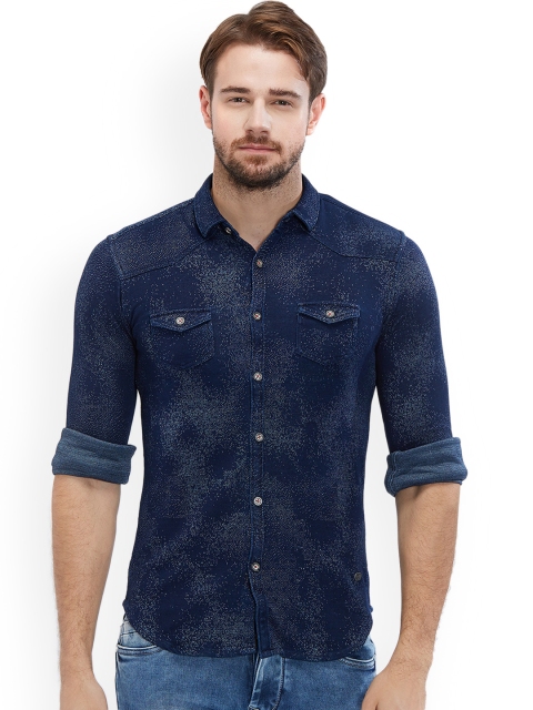 

Status Quo Men Navy Blue Slim Fit Printed Casual Shirt