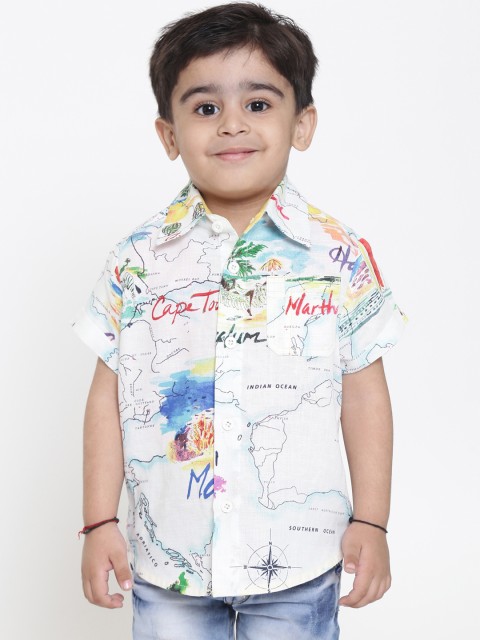 

Nauti Nati Boys White Regular Fit Printed Casual Shirt