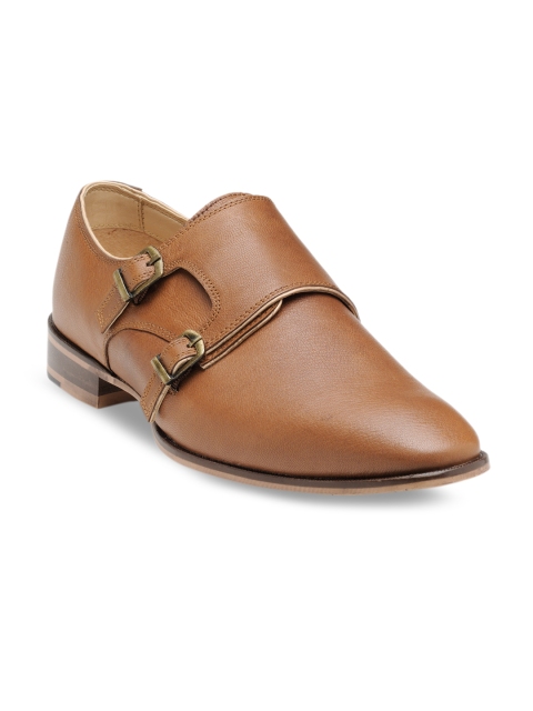 

Franco Leone Men Tan Brown Leather Formal Monk Shoes