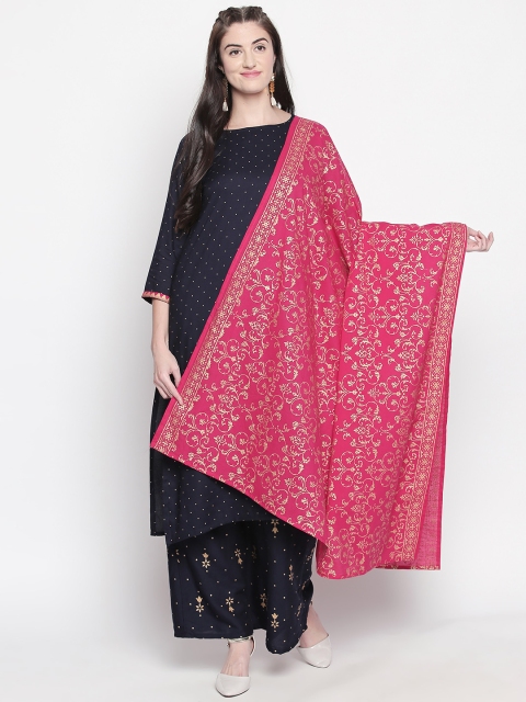 

Ishin Women Navy Blue & Pink Printed Kurta with Palazzos & Dupatta
